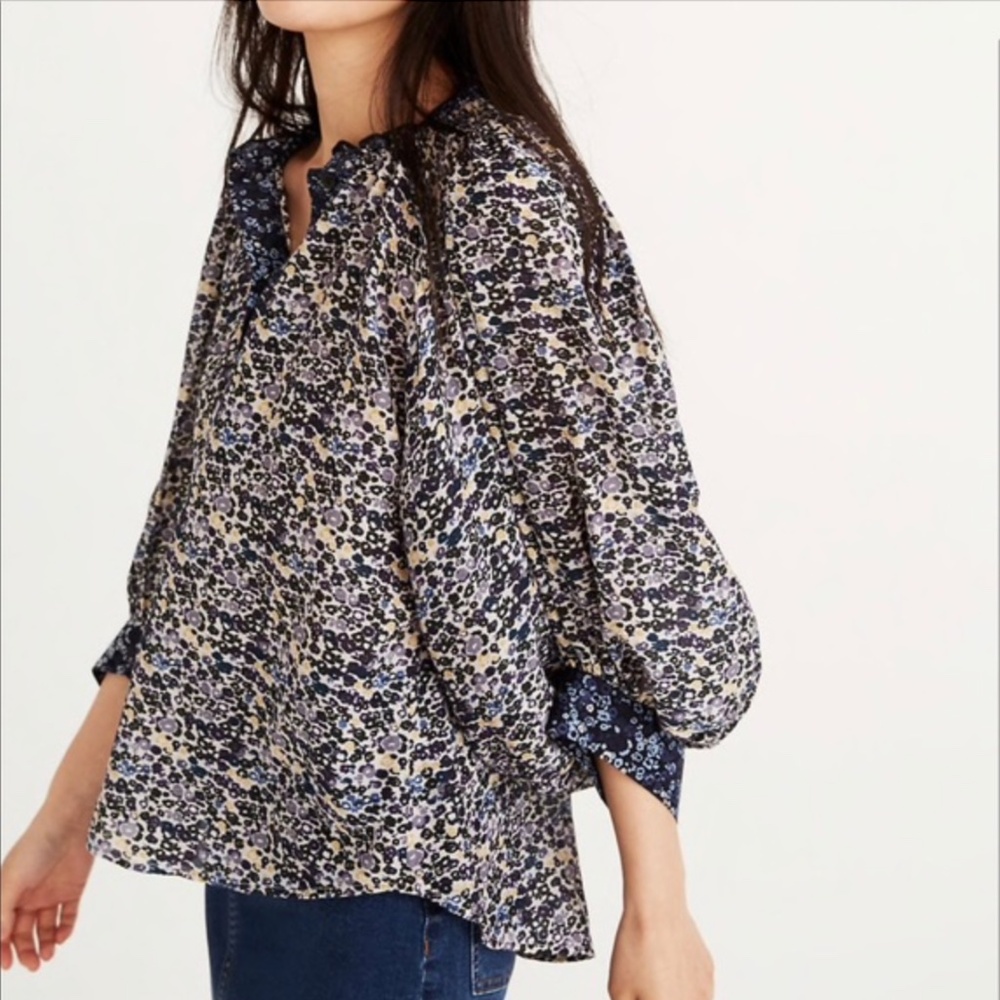 Apiece Apart Everlasting Blouse in Floral Navy